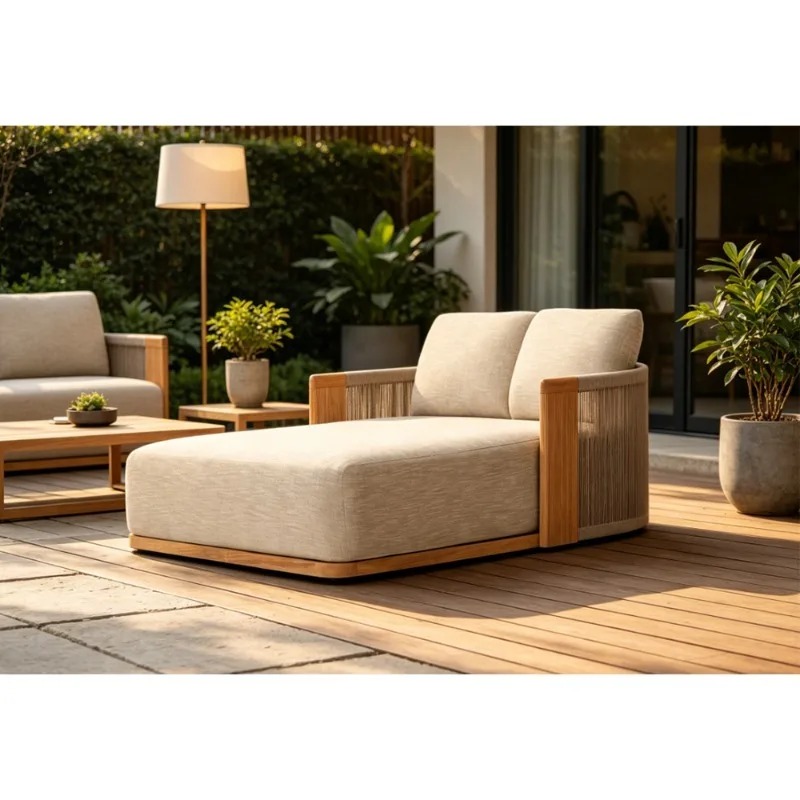 Outdoor Daybed Furniture - Patio Teak Chaise Lounge Daybed Weather-Resistant