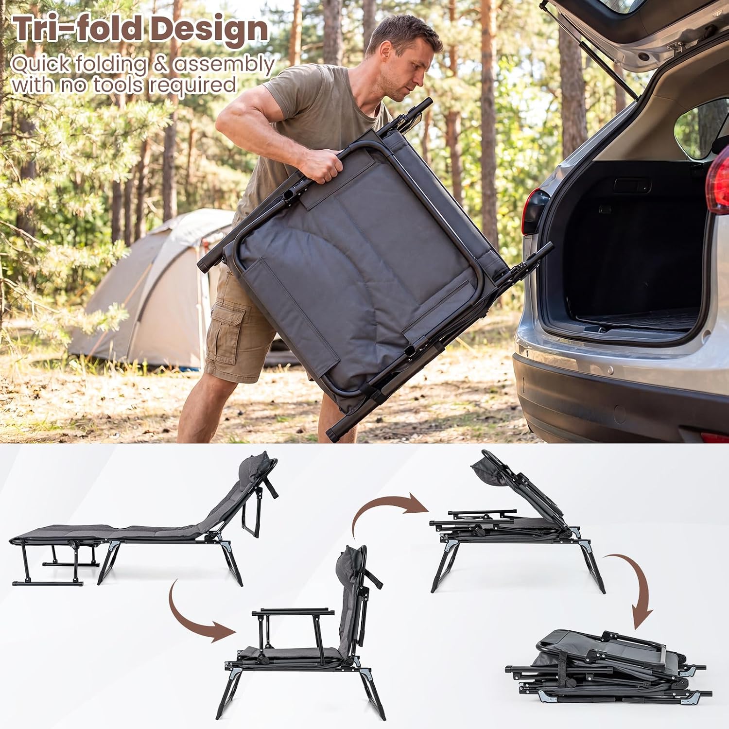 Folding Patio Lounge Chair Set - đánh giá và giá Camping Cot Foldable