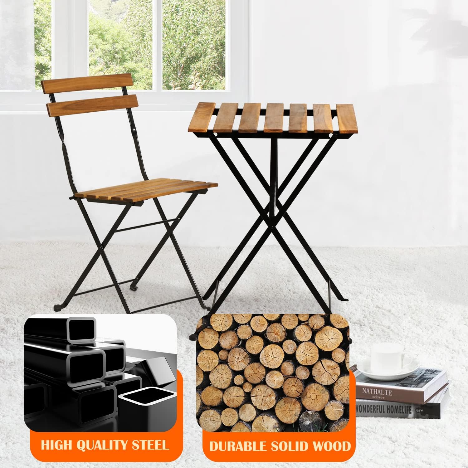 Natural wood 3-piece folding p - đánh giá và giá Bistro Table Set