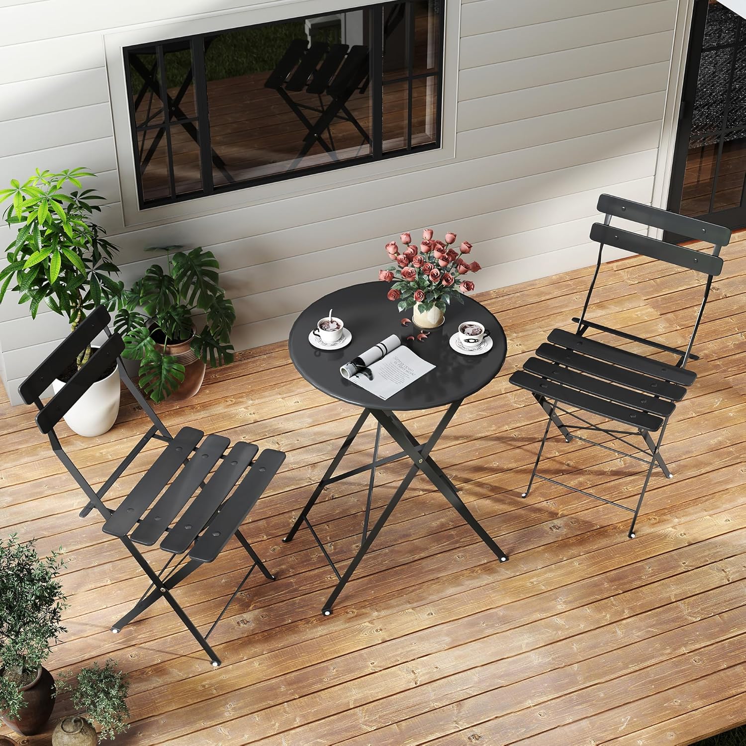 Space-saving black 3-piece fol - đánh giá và giá Bistro Table Set