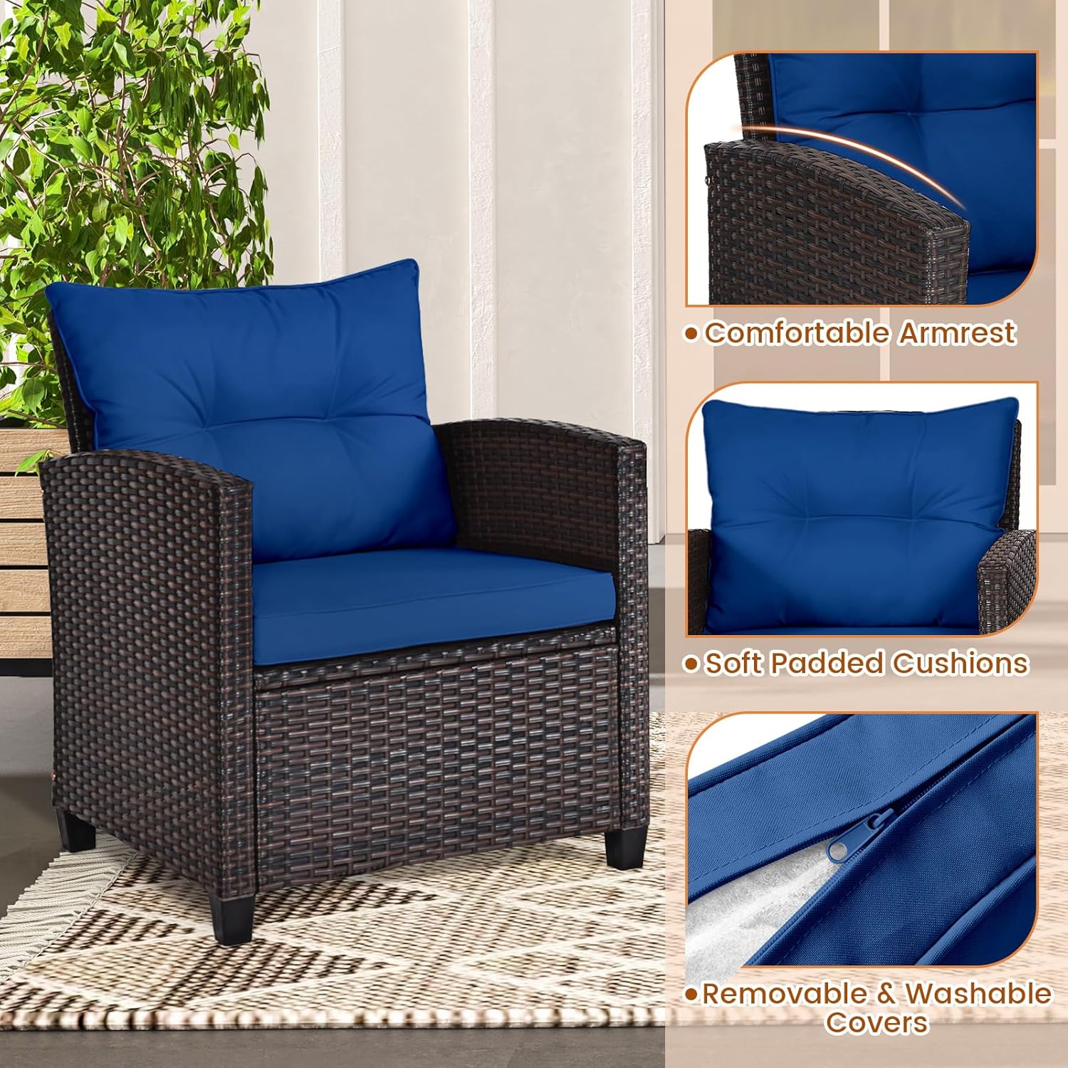 Navy blue rattan wicker 3-piec - đánh giá và giá Bistro Table Set